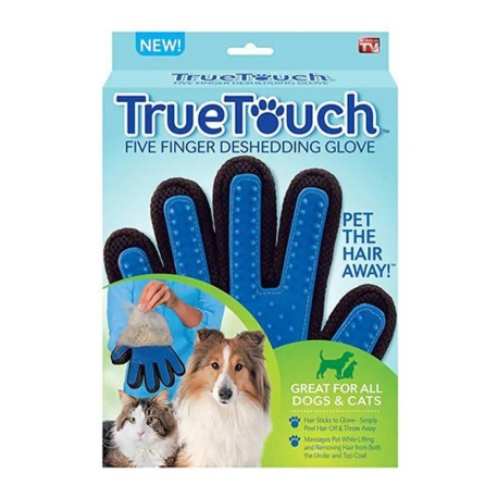 Рукавичка для вичісування шерсті тварин гребінець True Touch щітка рукавиця для котів та собак